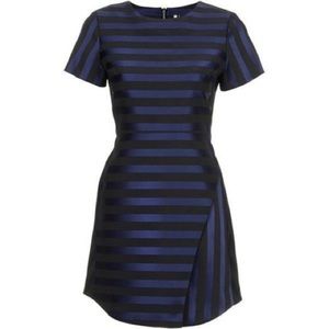TOPSHOP Blue & Black Stripe Satin Dress Sz US2 UK6